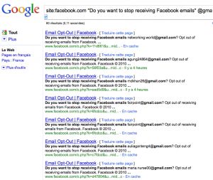 google indexe des emails d'utilisateurs facebook