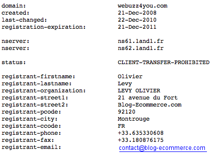 Whois d'un splog d'Oliver Lévy