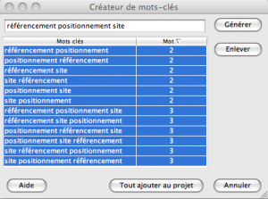 Combinaison de mots clés avec Advanced Web Ranking