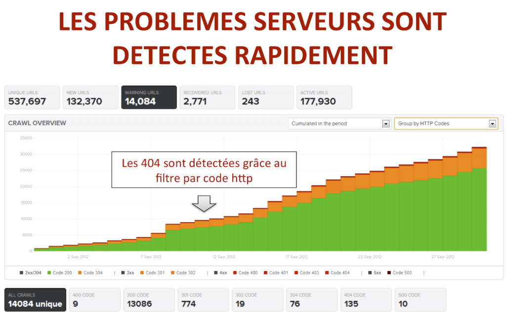 Problèmes serveur identifiés par Botify